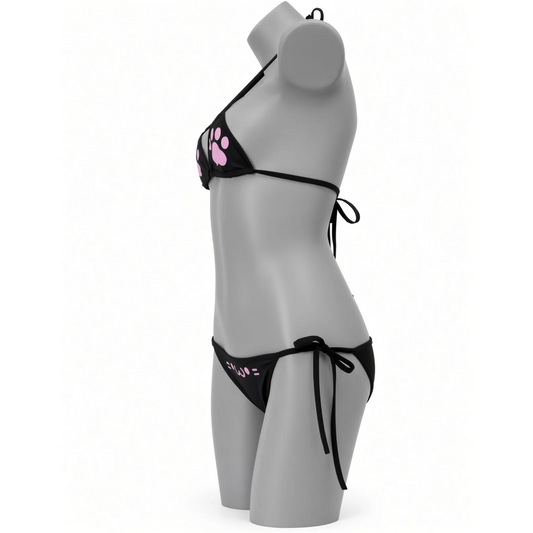 visuel de côté du bikini noir cute kitten, un bikini pour le puppyplay et le petplay