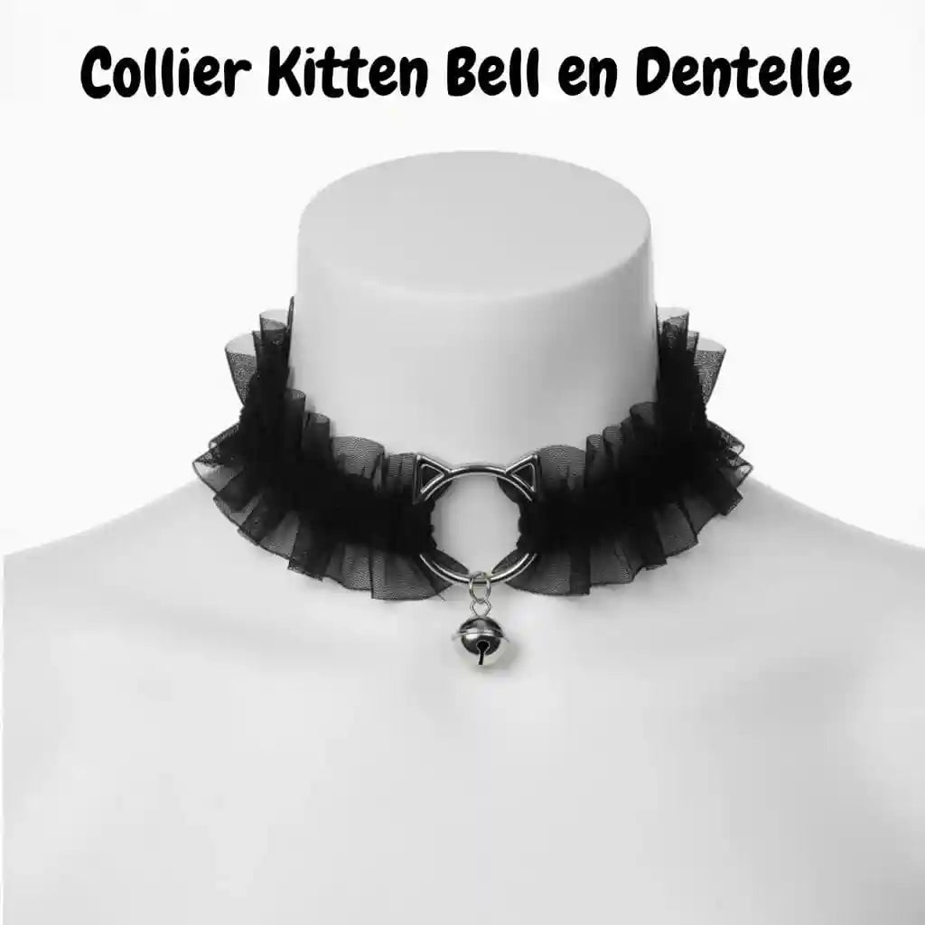 image de notre accessoire sur le kinkypupshop, le collier kitten bell en dentelle pour les kitten et les puppy