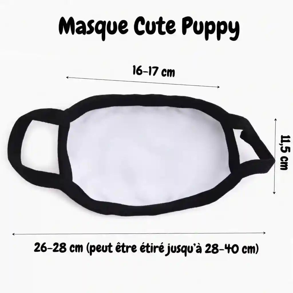image montrant la taille de nos masque "cute puppy" du kinkypupshop