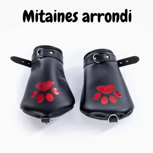image des mitaines arrondi en cuir noir