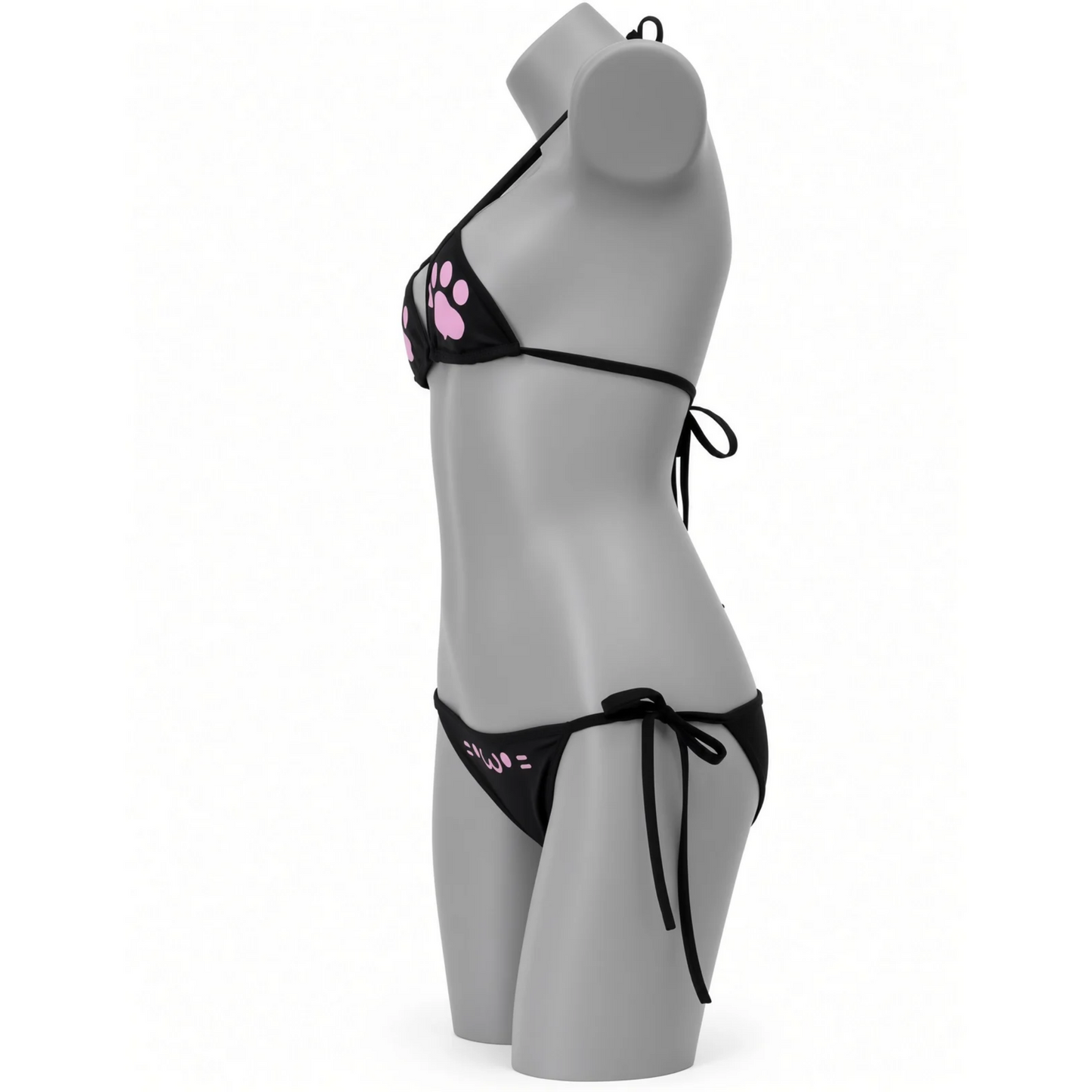 visuel de côté du bikini noir cute kitten, un bikini pour le puppyplay et le petplay