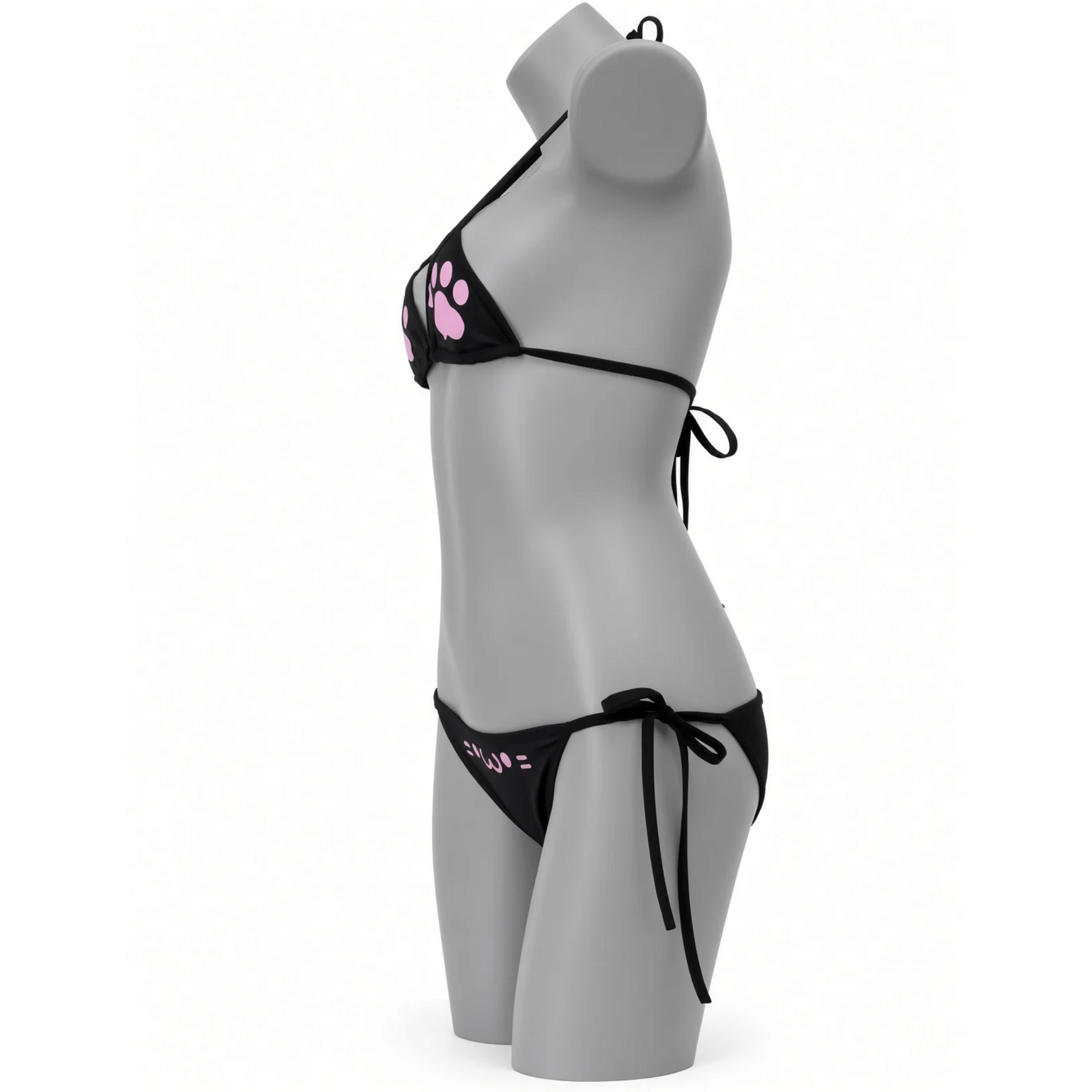 visuel de côté du bikini noir cute kitten, un bikini pour le puppyplay et le petplay