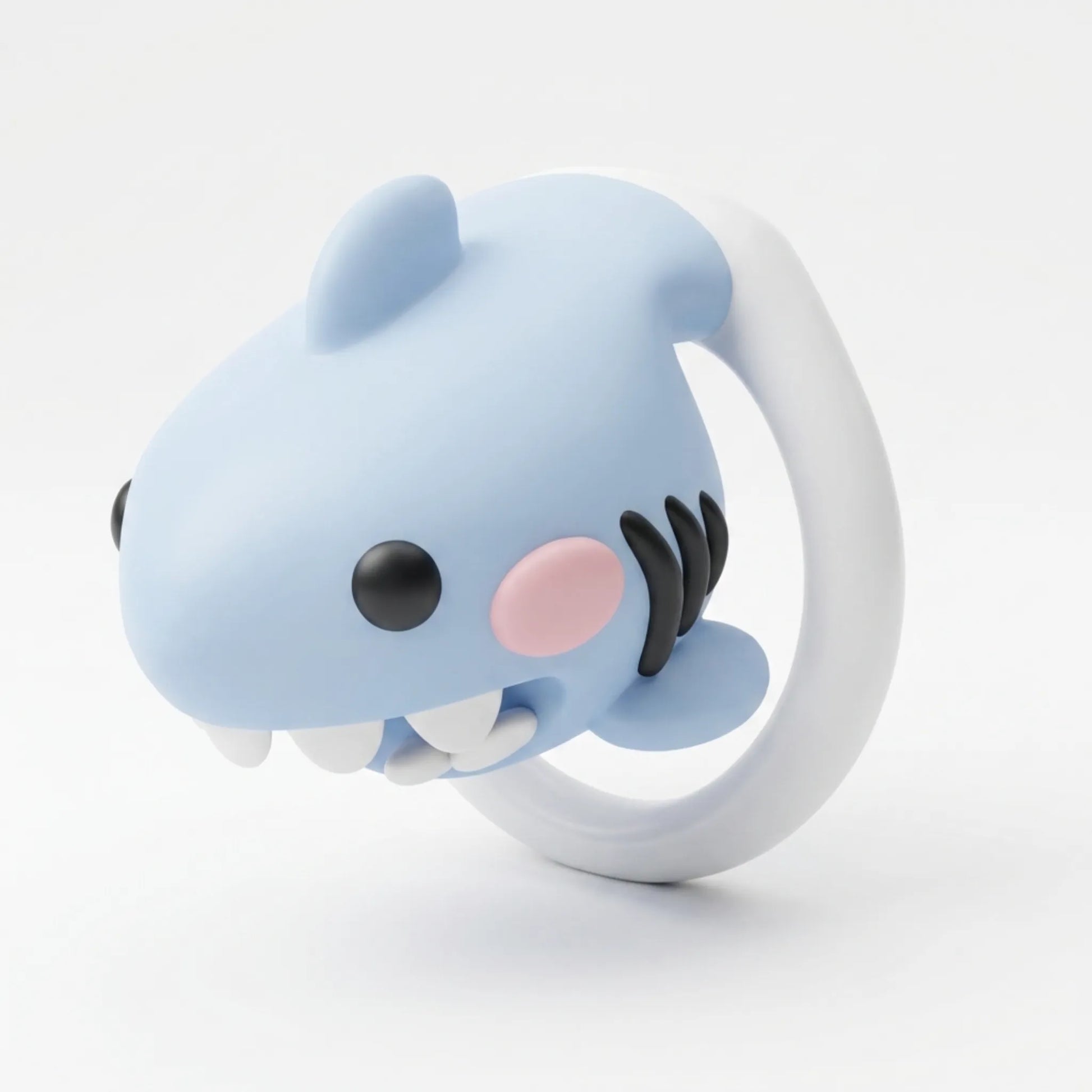 Cage de chasteté masculine Sharky en forme de requin bleu kawaii avec anneau de fixation blanc.