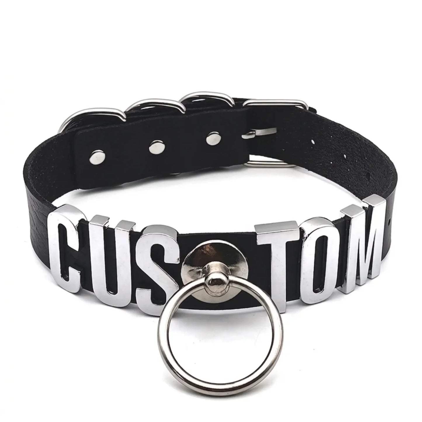 visuel du collier personnalisable du kinkypupshop en cuir noir