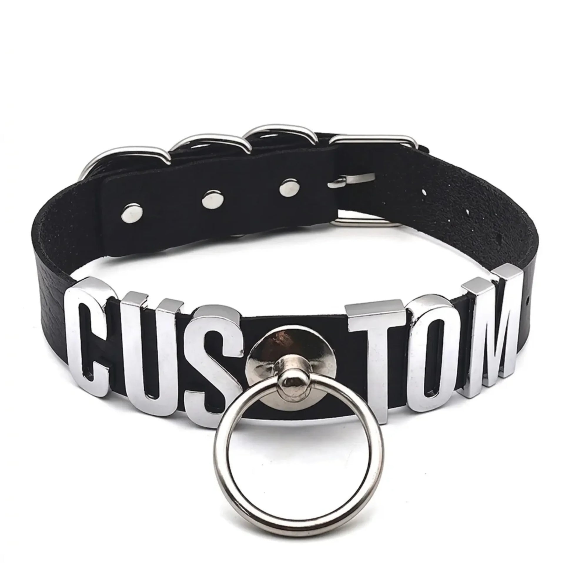 visuel du collier personnalisable du kinkypupshop en cuir noir