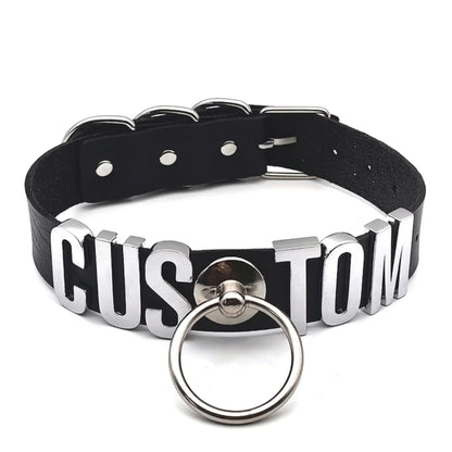visuel du collier personnalisable du kinkypupshop en cuir noir