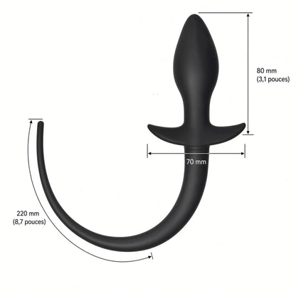 Schéma technique et dimensions du plug petplay Curve Tail : bulbe de 31 mm, longueur insérable de 80 mm et queue de 220 mm.