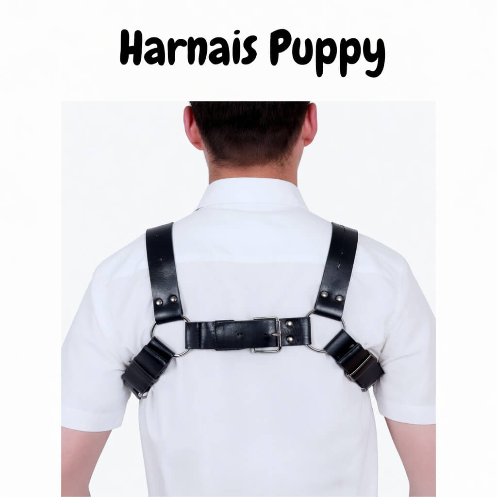 le harnais disponible sur le kinkypupshop en cuir vue de dos
