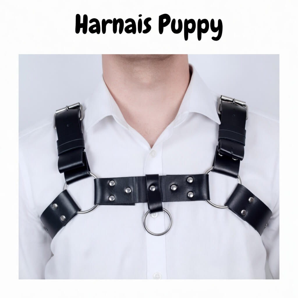 harnais vue de face, disponible sur le kinkypupshop