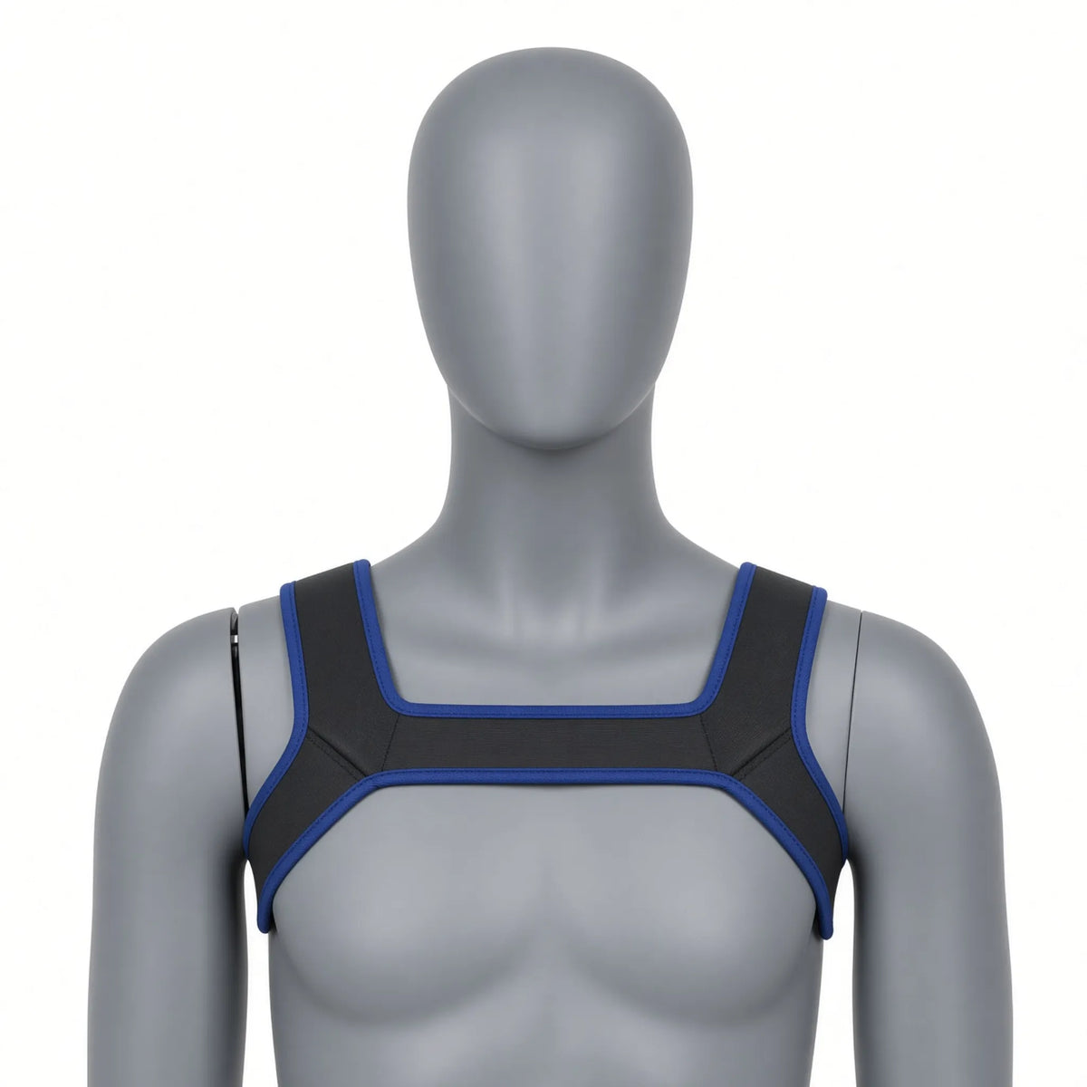 Harnais canin pour homme Alpha Harness noir et bleu électrique adapté au mosh pit KinkyPupShop