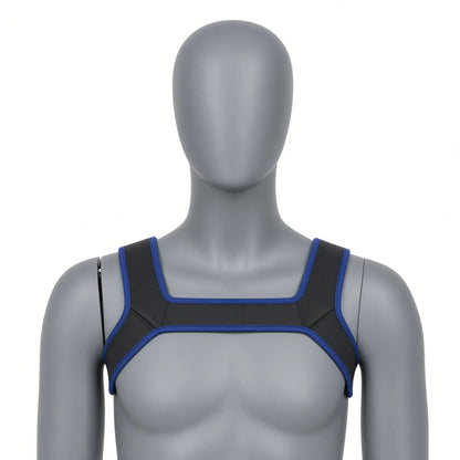 Harnais canin pour homme Alpha Harness noir et bleu électrique adapté au mosh pit KinkyPupShop