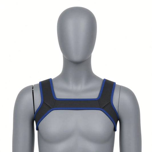 Harnais canin pour homme Alpha Harness noir et bleu électrique adapté au mosh pit KinkyPupShop
