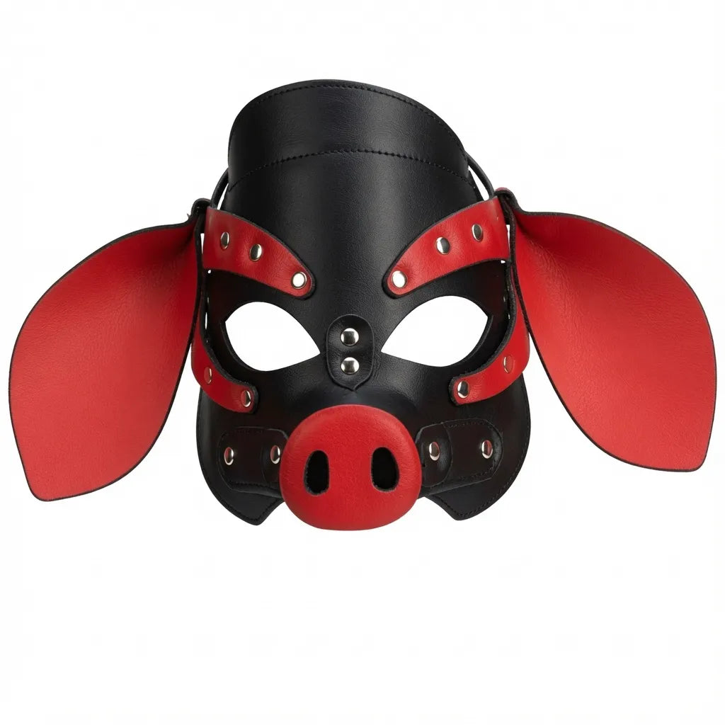 visuel du hood pig noir et rouge du kinkypupshop