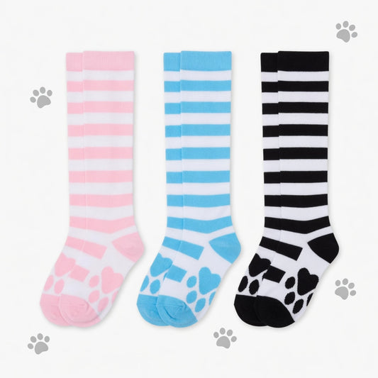 Chaussettes Hautes Rayées à Motifs Pattes - Vêtements Puppy