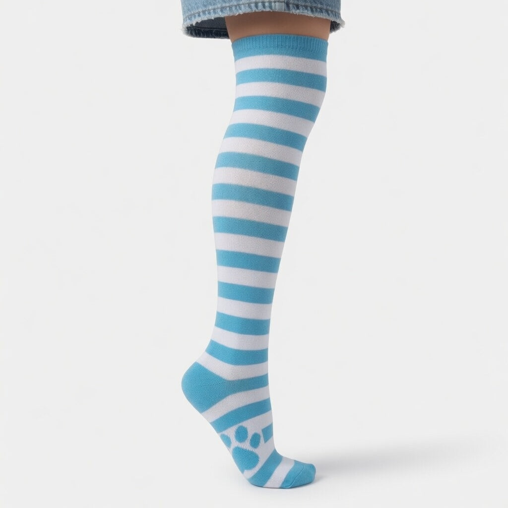 Chaussettes Hautes Rayées à Motifs Pattes - Vêtements Puppy