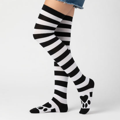 Chaussettes Hautes Rayées à Motifs Pattes - Vêtements Puppy