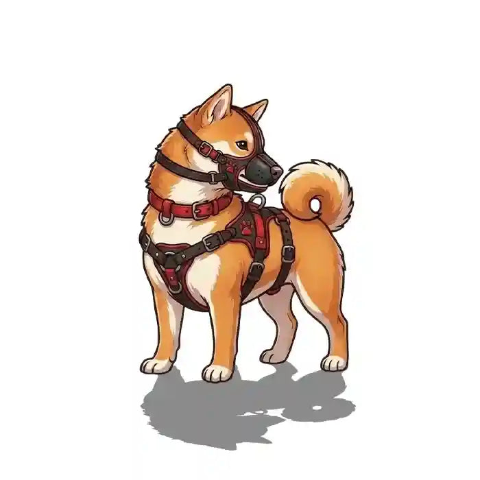 dernier logo du kinkypupshop, ici le chien regarde derrière lui, il a toujours ses harnais kinky
