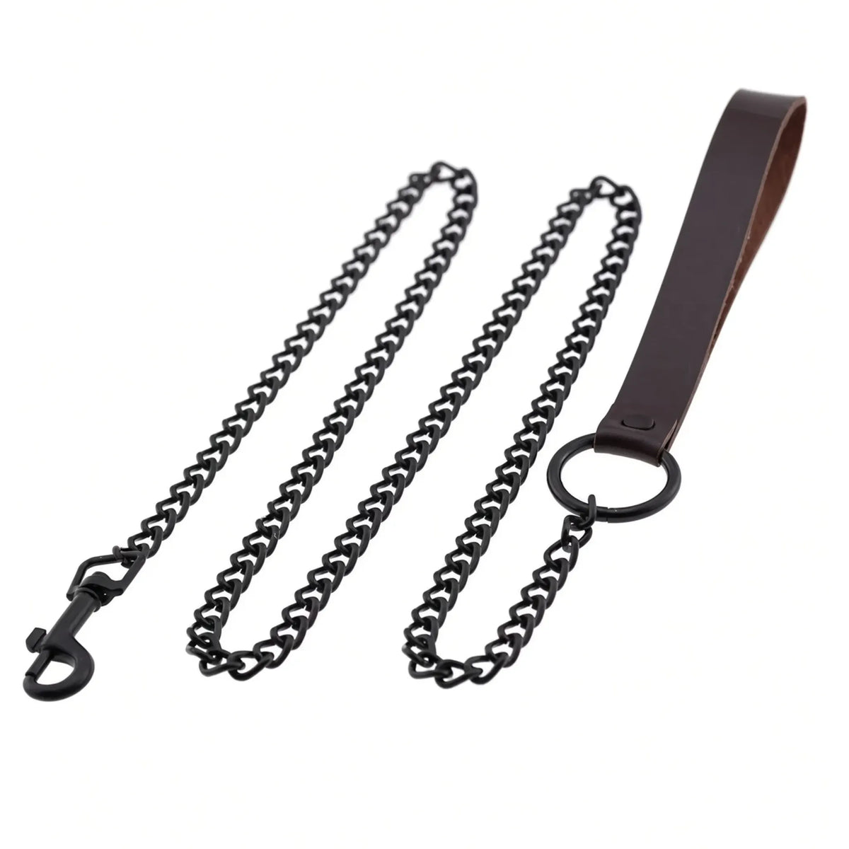 Laisse de guidage pour chiot et bondage petplay Alpha Leash composée d'une chaîne métallique et d'une poignée en similicuir PU