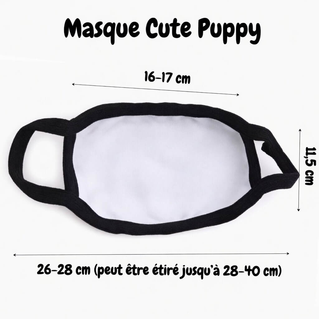 image montrant la taille de nos masque "cute puppy" du kinkypupshop