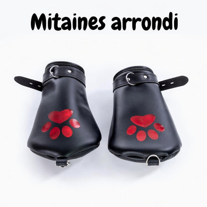image des mitaines arrondi en cuir noir