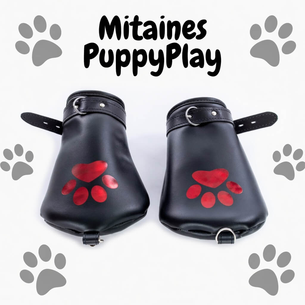 visuel des mitaines de petplay en cuir noir