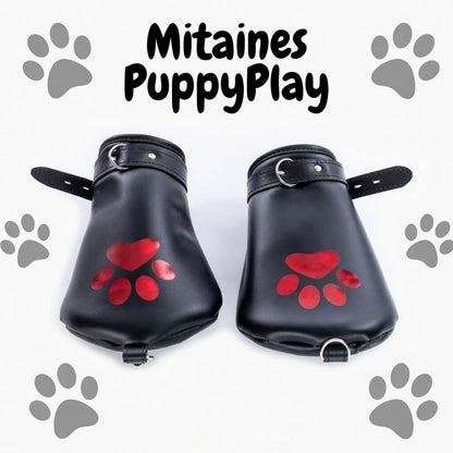 visuel des mitaines de petplay en cuir noir