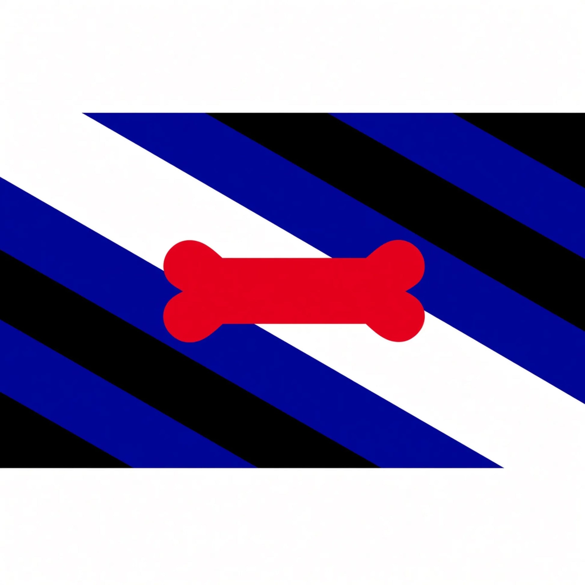 Gros plan sur le motif et les couleurs de la bannière Puppy Pride avec l'os rouge au centre des rayures diagonales. Drapeau Petplay