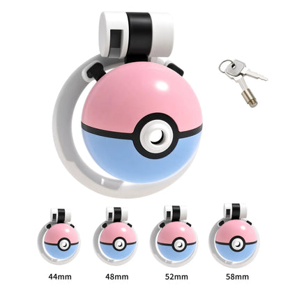 Coffret cage de chasteté Encagez-les Tous avec ses 4 anneaux interchangeables de 44 mm, 48 mm, 52 mm, 58 mm et clés de verrouillage.