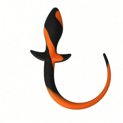 Queue d'ancrage en silicone pour petplay effet marbré orange et noir avec base de sécurité.