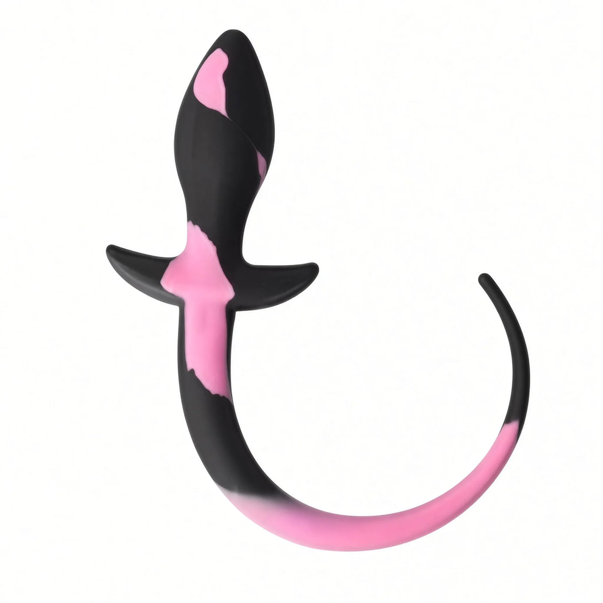 Plug anal avec queue en silicone souple bicolore marbré rose et noir pour jeu de rôle petplay