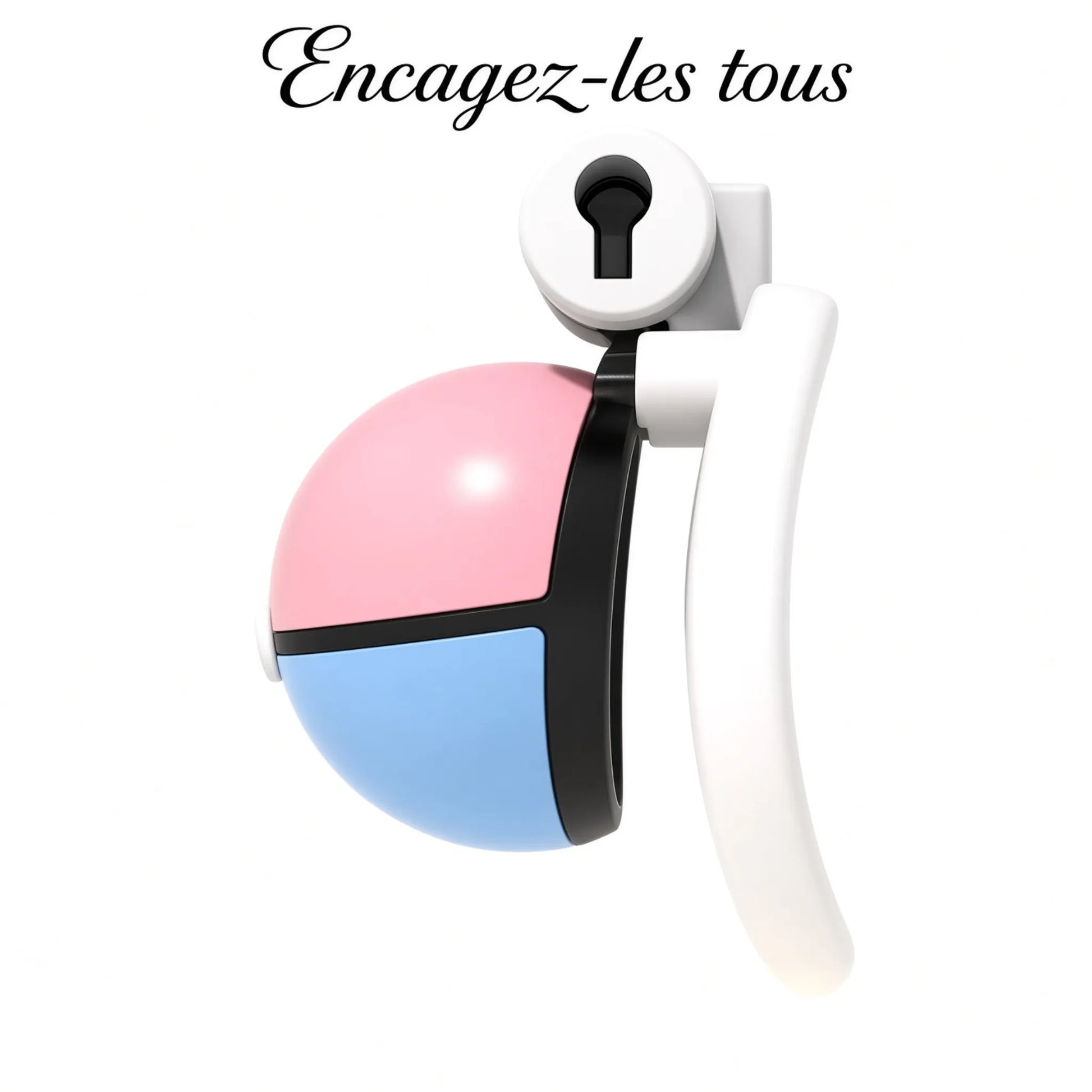 Vue de profil du dispositif de chasteté Encagez-les Tous en résine avec serrure de sécurité et courbe anatomique.
