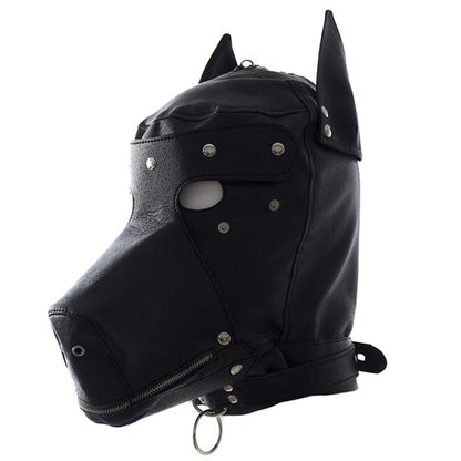 image du gear bdsm un puppy hood en cuir du kinkypupshop, gear pour le petplay