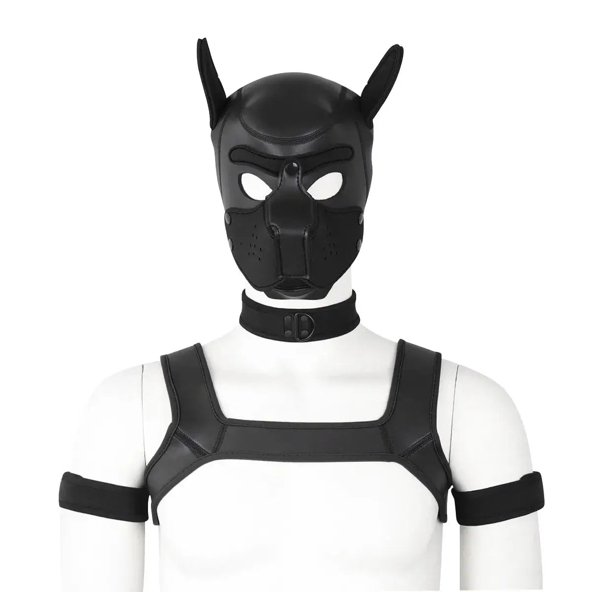 visuel du set puppy hood complet de couleur noir du kinkypupshop