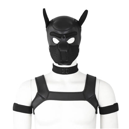visuel du set puppy hood complet de couleur noir du kinkypupshop