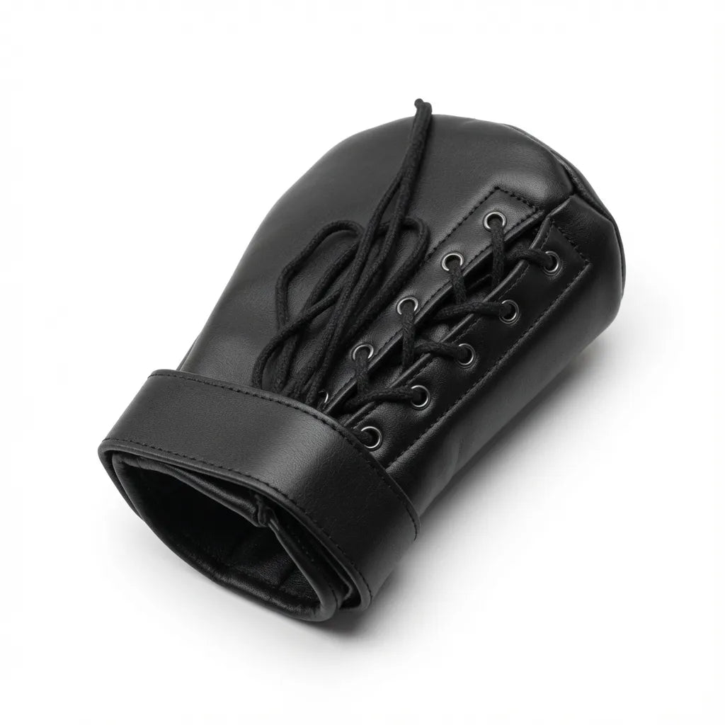image de nos mitaines, vues de dos pour montrer les attaches, accessoire pour le petplay et le puppy play