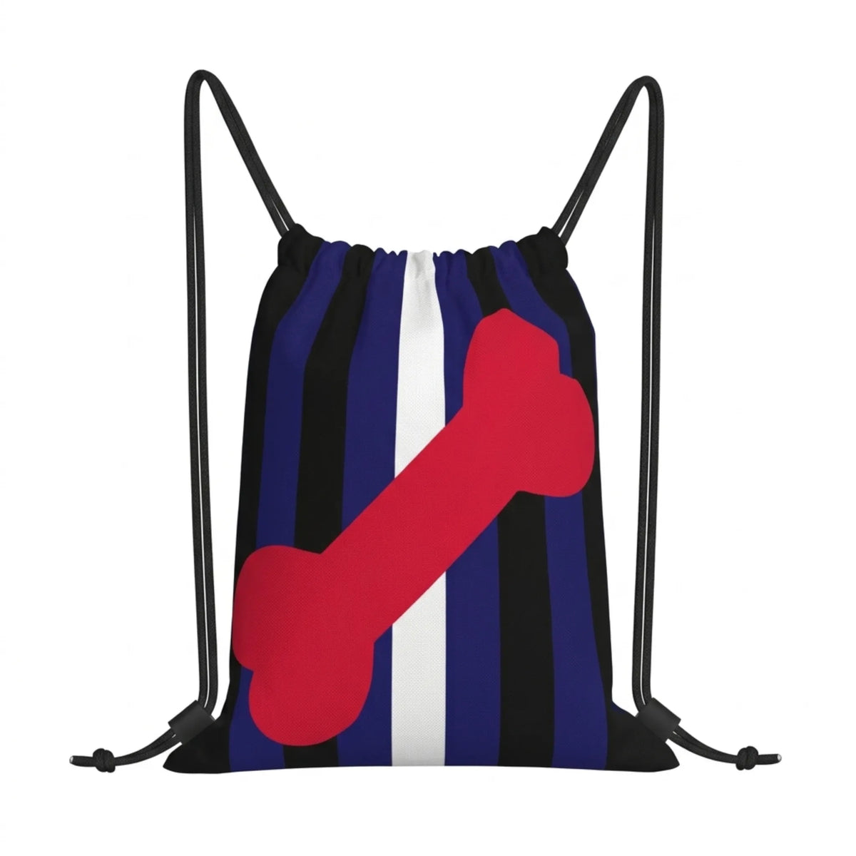 Pochon textile Puppy Pride KinkyPupShop avec motif officiel drapeau chiot fétiche rayé et os rouge pour matériel de jeu de rôle canin.