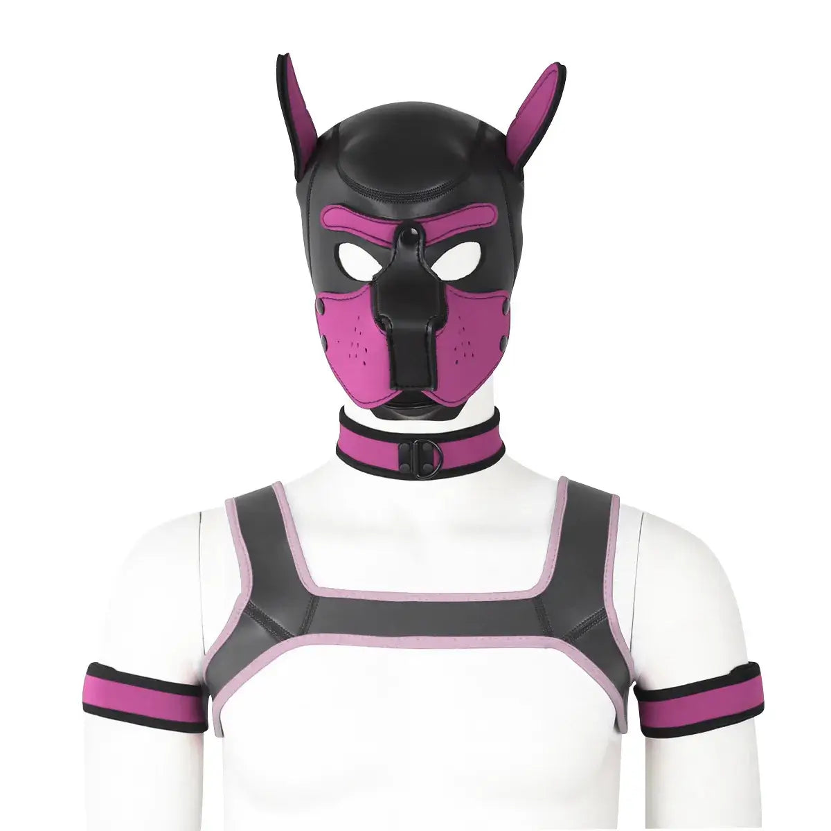 visuel du puppy hood set complet en rose disponible sur le kinkypupshop