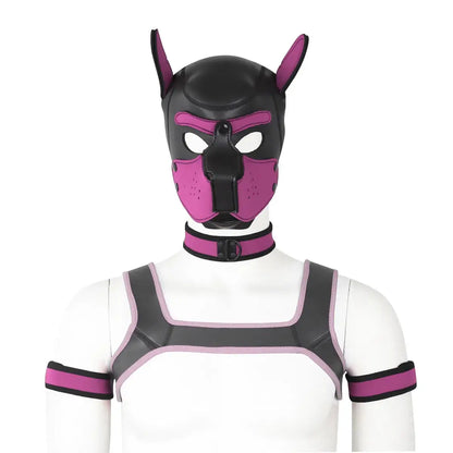 visuel du puppy hood set complet en rose disponible sur le kinkypupshop
